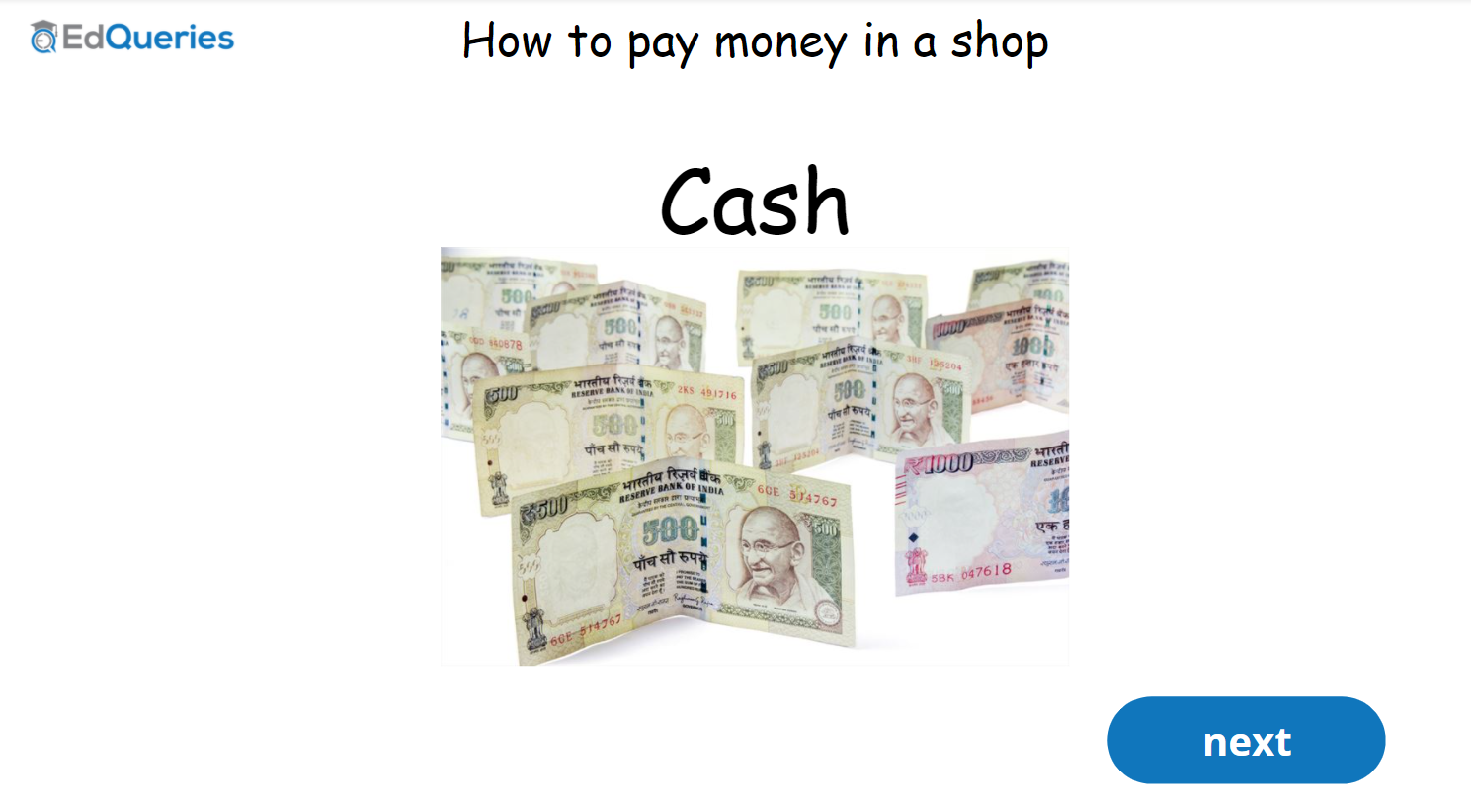 Screenshot of Listen and Learn: Payment in cash
